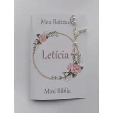 Lembrancinha Kit 10 Mini Bíblias com Mini Terço Personalizadas Batizado