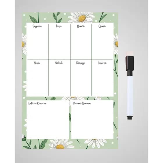 Planner Magnético Semanal para Geladeira com caneta