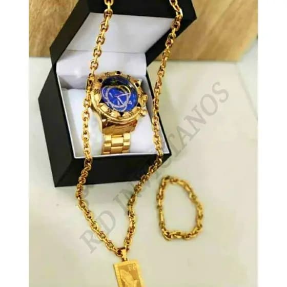 Relógio Masculino + Conjunto De Corrente Pulseira Pingente Envio Imediato Com Nata fiscall
