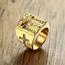 Anel Masculino Dedeira Banhada A Ouro 18K Cravejada Dedeira Cristo Alta Qualidade Envio Imediato
