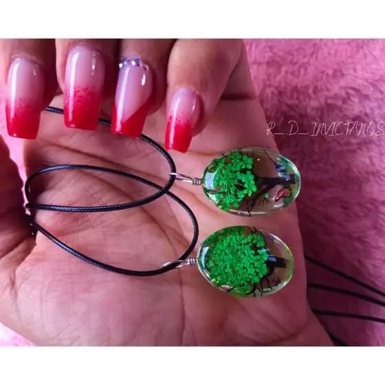 Colar Flor Verde Feminino Colar Super Ressitente Pedra De Resina