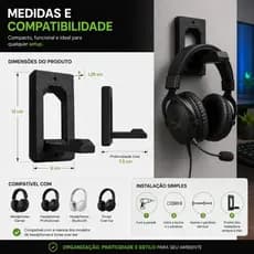 Suporte Headphone Parede Minimalista para Mesa Gamer e Home Office setup bonito Decorativo Preto e Branco