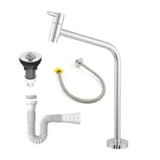 Kit Torneira Cuba Lavatório 1062 Alta Cromada + Sifão Universal + Engate 60cm + Válvula Abs Cromada