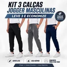 Kit 3 Calças Masculinas Jogger Leve Com Elastano Cós Elástico Academia Corrida