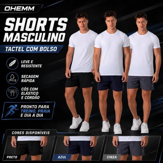 Shorts Masculino Tactel Academia Corrida Praia Com Bolso