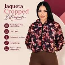 Jaqueta Cropped Corta Vento Feminina Estampada Leve Com Capuz