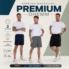 Bermuda Masculina Premium Ohemm Com Elastano Secagem Rápida Academia Verão