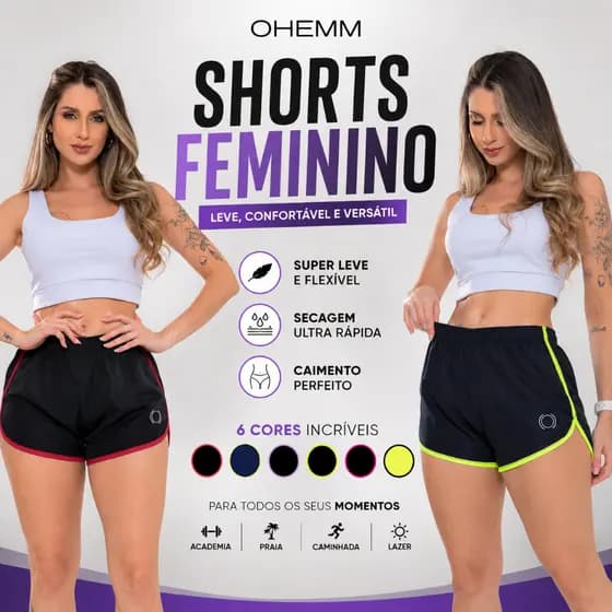 Shorts Feminino Tactel Básico P/ Treino Soltinho Seca Rápido