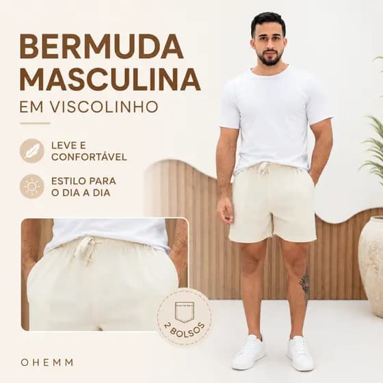 Shorts De Linho Bermuda Masculina Com Bolso Praia Mauricinho