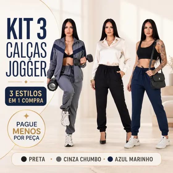 Kit 3 Calças Jogger Feminina Casual Esportiva