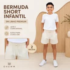 Shorts De Linho - Bermuda Infantil Menino Premium Com Bolso