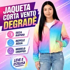 Jaqueta Corta Vento Feminina Cropped Degradê Com Capuz Seca Rápido