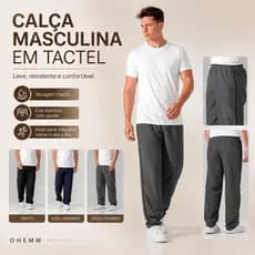 Calça Masculina Táctel Academia, Laser Confortável, Seca Rápido, Bolso e Cordão