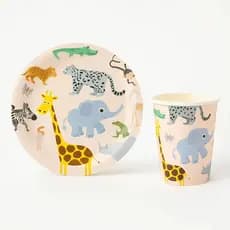 Kit Festa Prato Copo Descartável Papel Ecológico Safari Animais Selva - Premium