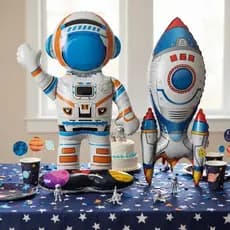 Kit Balão Astronauta Nave Metalizado Base Premium Metalico Decoração Grande Planeta Terra