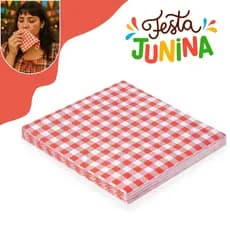 Kit Guardanapo Papel Luxo Estampado 25X25 Folha Dupla Xadrez Festa Junina Decorativo Premium Caipira