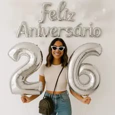 Kit Balão Feliz Aniversário + 2 Números 70cm Foto Blogueira Decoração Fácil