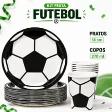 Kit 10/20/30 Prato e Copo de Papel Futebol Bola Premium Ecológico Decoração Aniversário