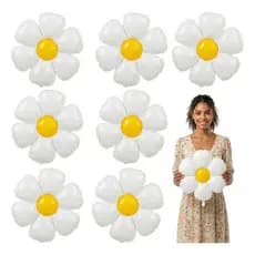 Kit Balão Margarida Flor Branca Decoração Festa Jardim Centro de Mesa 30cm