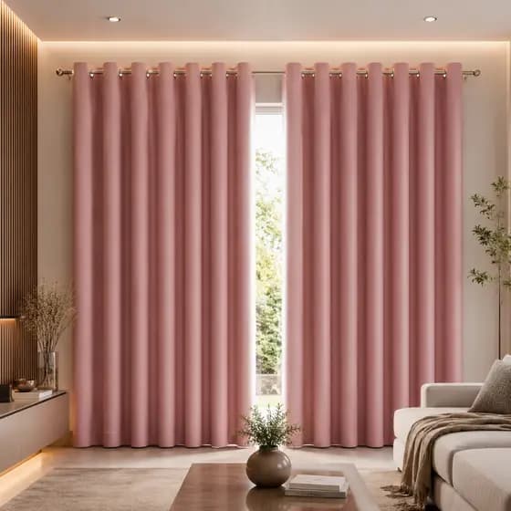Cortina Microfibra 3,00 X 2,50 Para Quarto e Sala - ROSA ILHÓS CROMADO