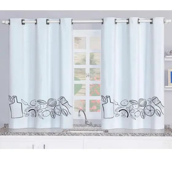 Cortina Blackout de Cozinha Estampada 2,20(Larg) X 1,30(Alt) - Branco