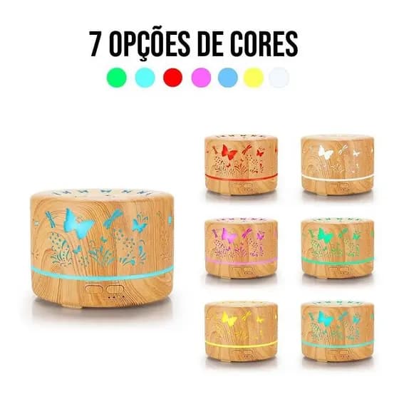 Difusor Aromatizador Elétrico Umidicador 700ml 7 Cores Led Borboleta Controle Óleo Essencial