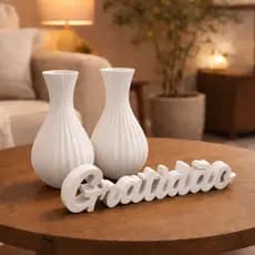 Kit enfeite Decorativo com Letreiro GRATIDÃO e 2 Vasos Decoração Moderna para Sala escritório aparadores várias cores