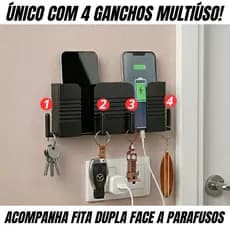 Suporte de Celular Smartphone | Suporte de Parede com Ganchos Multiuso | Celular e Controle Remoto