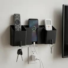 Suporte 3 em 1 de Parede Organize Celular Controles e Chaves Vai Com Fita Dupla Face Só Colar