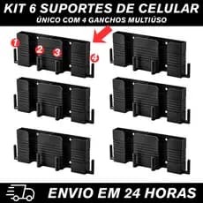 Kit 6 Suportes Duplos para Celular e Controle Multiúso Único Com 4 Ganchos Pendure Chaves e Acessórios Organize Tudo