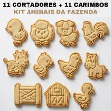 Cortador de Biscoito + Carimbos Animais da Fazenda | Pasta Americana Biscuit Massa de Confeitaria Massinha De Modelar