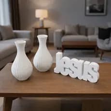 Decoração Cristã JESUS com Vasos | Enfeite Religioso Elegante para Casa | Decoração para igreja Branco