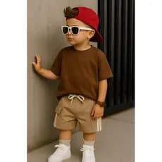 Bermuda shorts premium masculina infantil confortável Bermuda David bege