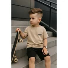camiseta masculina infantil menino estiloso -CAMISA bege bordado DMB