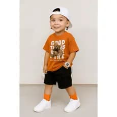 camiseta masculina infantil menino estiloso -CAMISA laranja estampa urso/good