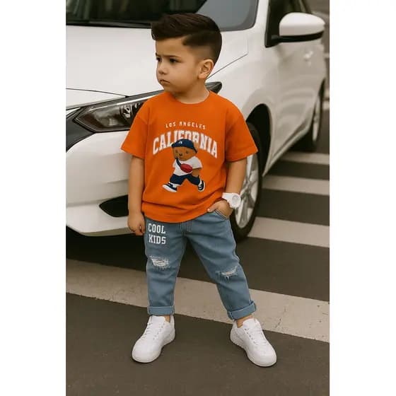 camiseta masculina infantil menino estiloso -CAMISA laranja estampa coragem