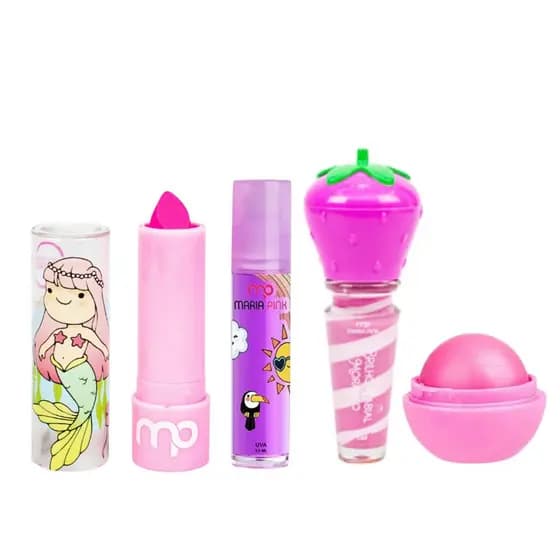 Kit Batom Brilho Labial Gloss e Lip Balm Menina Criança Infantil