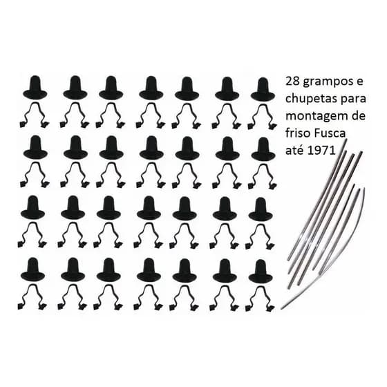 Kit 28 Grampos e Borrachas de Para Friso Largo Fusca Até 71