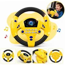 Volante Educativo com ventosa Brinquedo Musical Infantil Direção Gira 360º Sons De Carro cor Amarelo