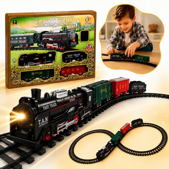Trenzinho Clássico Antigo Brinquedo Trem Ferrorama Grande Elétrico Luz Trilhos Locomotiva e vagões