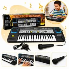 Teclado Eletrônico Infantil 37 Teclas Com Microfone Fonte alimentação Bivolt Karaokê Piano Crianças