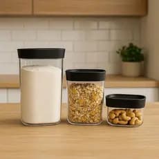 Kit 3 Potes de Acrílico Herméticos Empilháveis para Mantimentos 150ml 350ml 500ml