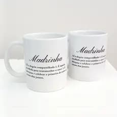 Combo Caneca Xícara de Porcelana Personalizada - Madrinha e Padrinho