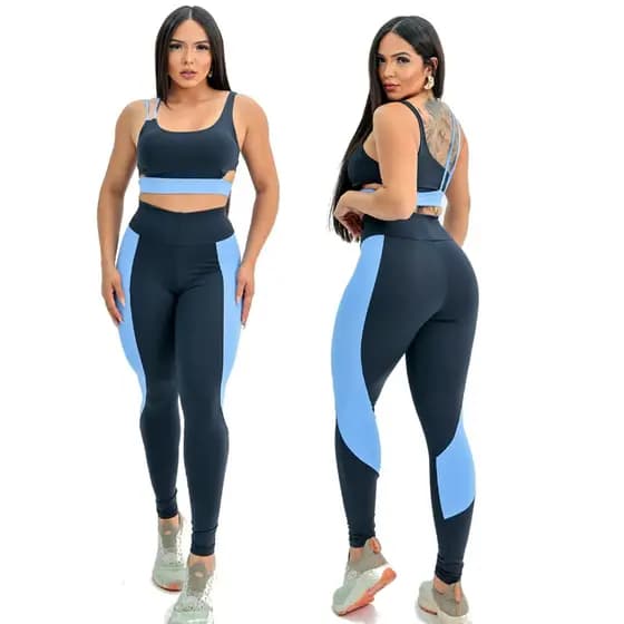 Conjunto Academia Roupa Feminina Corrida Treino Fitness Poliamida Zero Transparencia