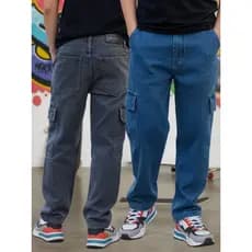 Calça Cargo Infantil Masculina Jeans Balão Streetwear