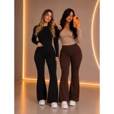 Flare legging Calça feminina montaria canelada boca larga flanelada inverno frio