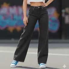 Calça Jeans Wide Leg Grafite Cintura Alta Super Tendência Infantil Juvenil Menina