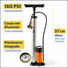 Bomba de Encher Pneu de Bicicleta Moto Carro Bola Colchão Inflável Ar Portátil Manual 160psi Manômetro