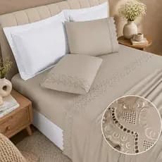 Jogo de Lençol Bordado Inglês - Micro percal 400 fios Conjuntos De Cama Macia Conjunto De Cama De Quarto