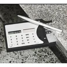 kit 2 Peças, Calculadora Solar + Caneta + Porta Cartão